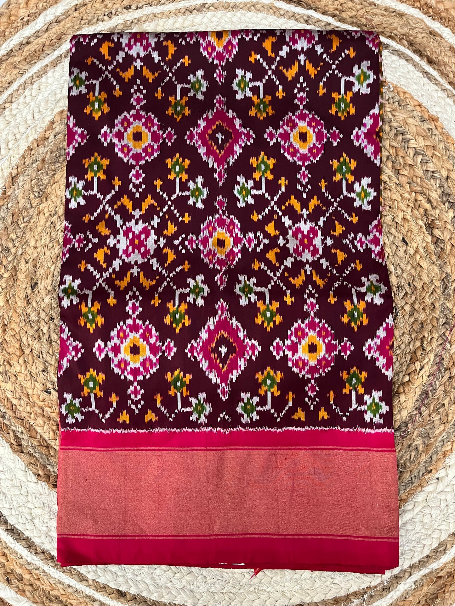 Deep Magenta and Pink Ikkat Patola Silk Saree