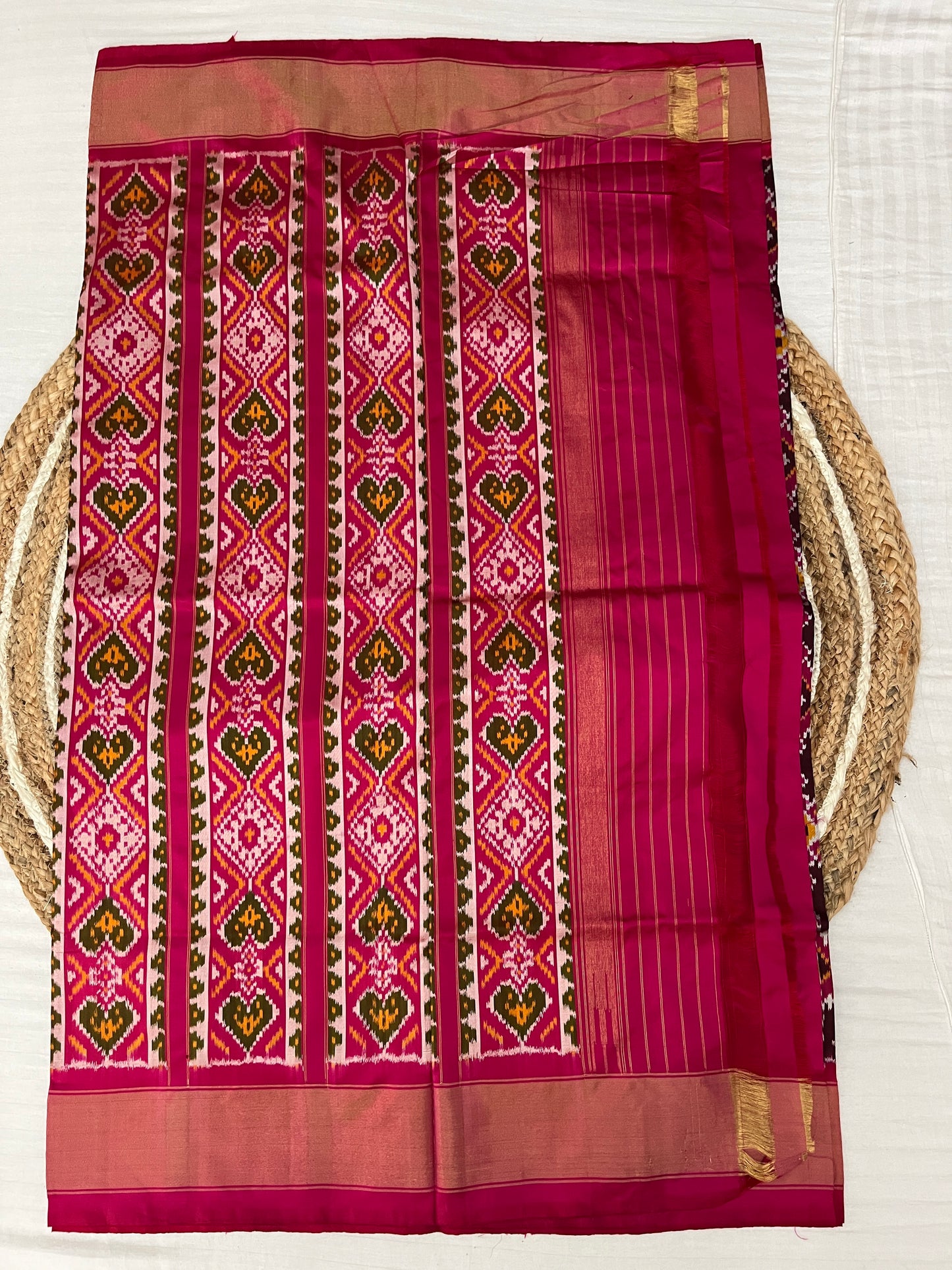 Deep Magenta and Pink Ikkat Patola Silk Saree