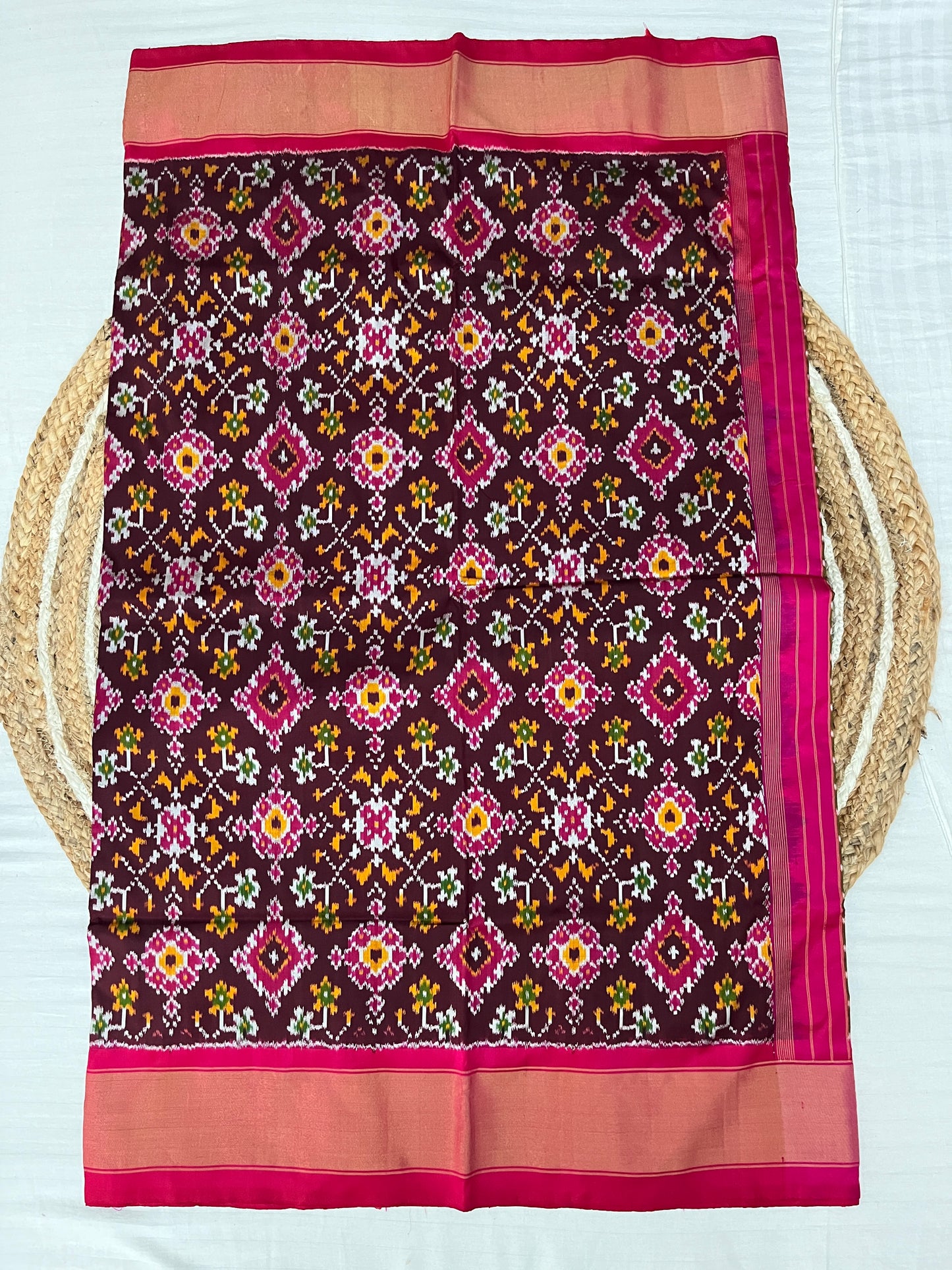 Deep Magenta and Pink Ikkat Patola Silk Saree