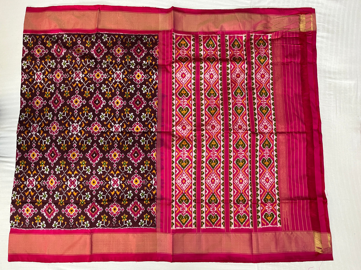 Deep Magenta and Pink Ikkat Patola Silk Saree