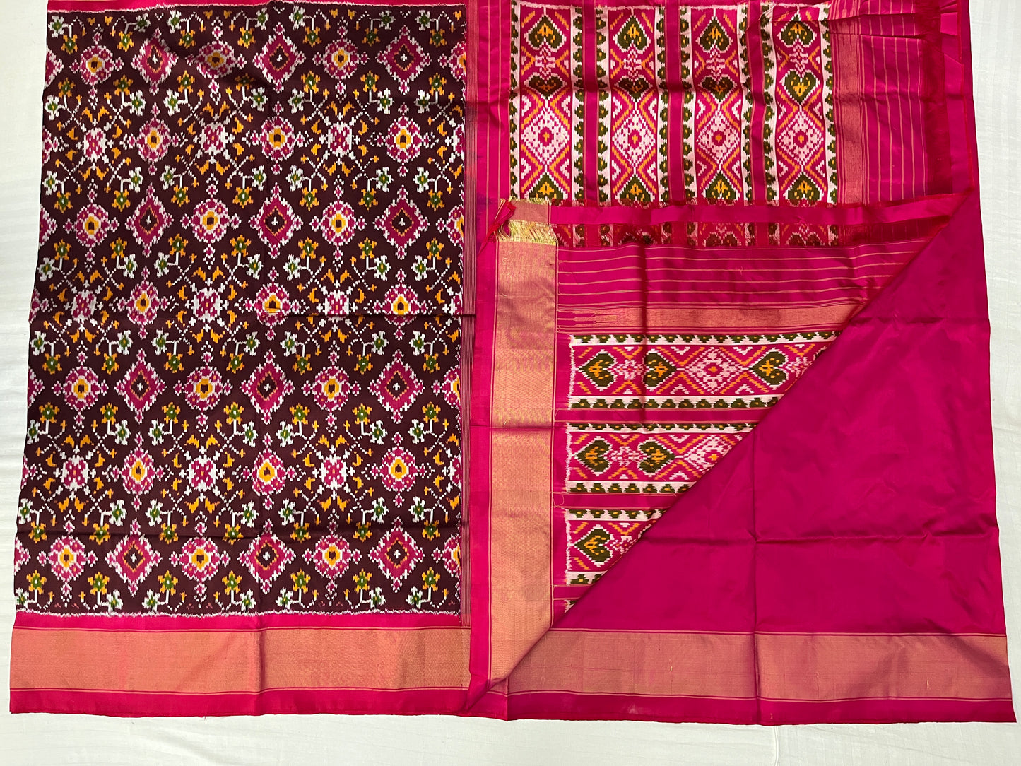 Deep Magenta and Pink Ikkat Patola Silk Saree