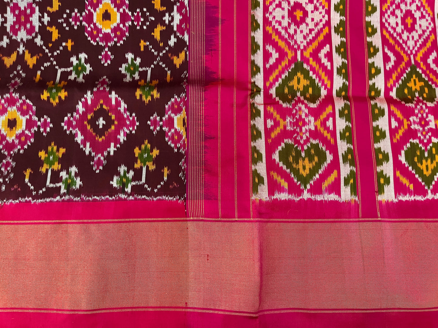 Deep Magenta and Pink Ikkat Patola Silk Saree