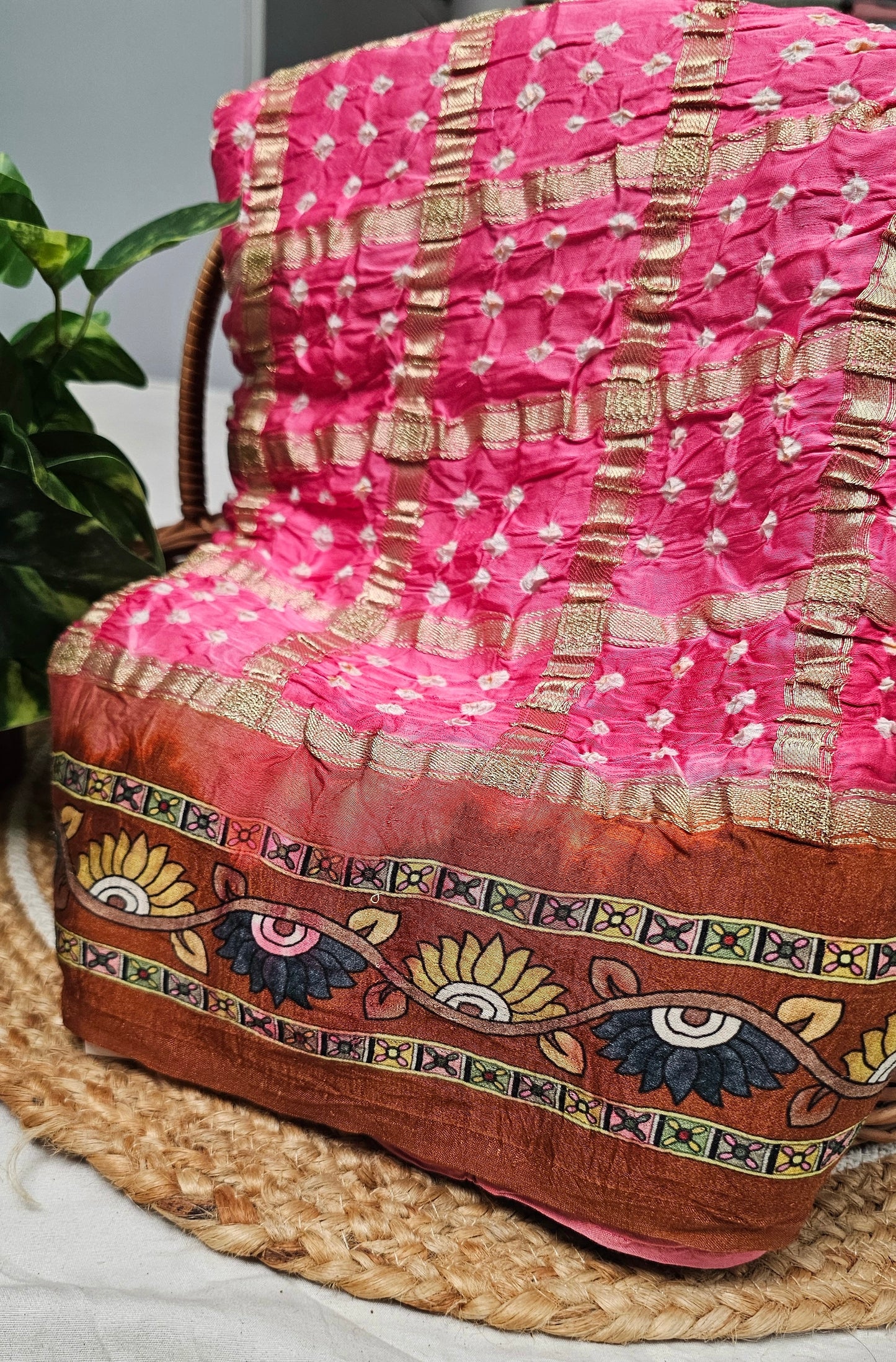 Pink Bandhani Silk Saree