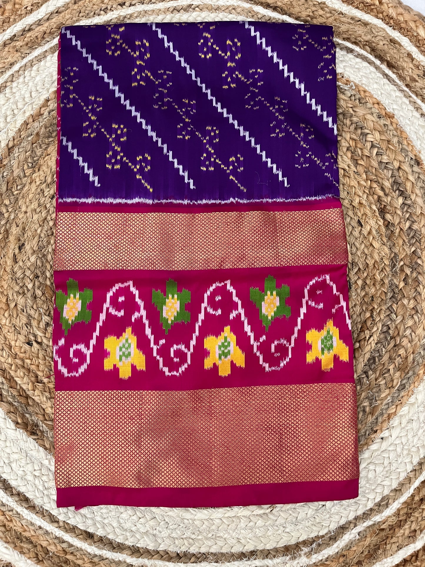 Purple and Magenta Ikkat Patola Silk Saree