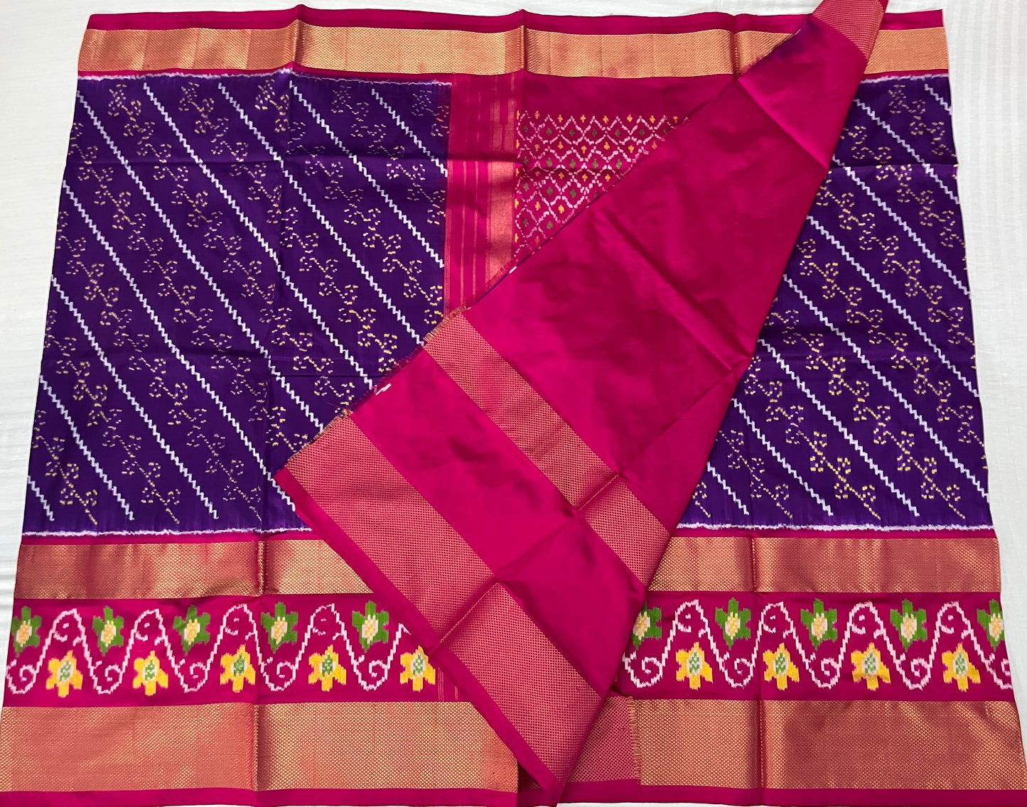 Purple and Magenta Ikkat Patola Silk Saree