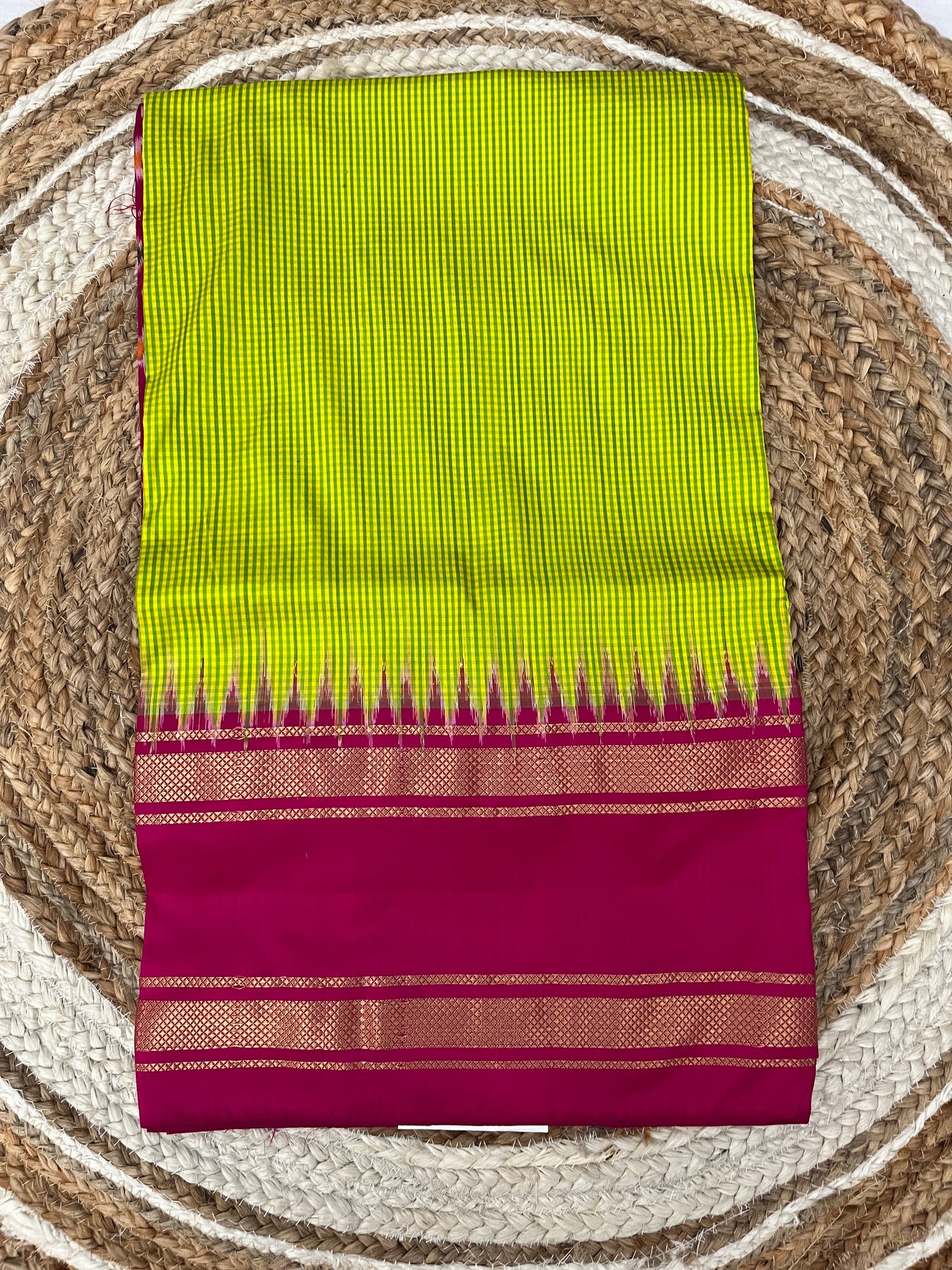 Green and Magenta Ikkat Patola Silk Saree