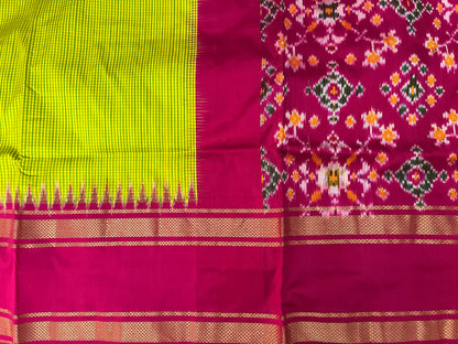 Green and Magenta Ikkat Patola Silk Saree