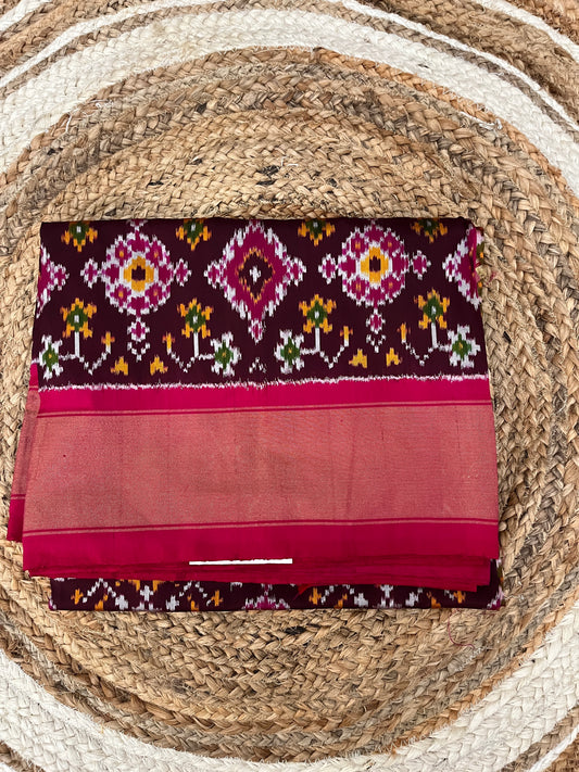 Deep Magenta and Pink Ikkat Patola Silk Saree