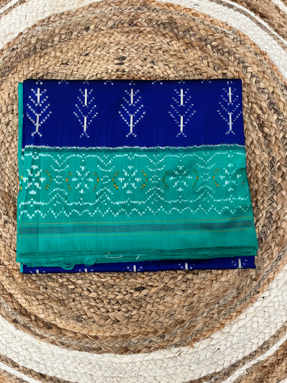 Dark Blue and Turquoise Blue Ikkat Patola Silk Saree