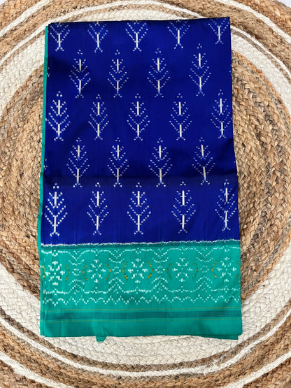 Dark Blue and Turquoise Blue Ikkat Patola Silk Saree