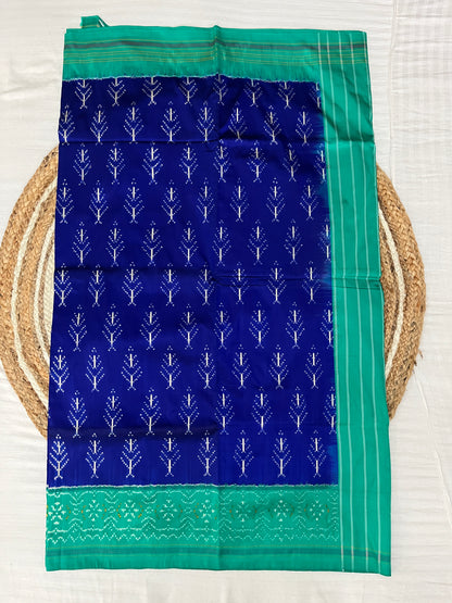 Dark Blue and Turquoise Blue Ikkat Patola Silk Saree