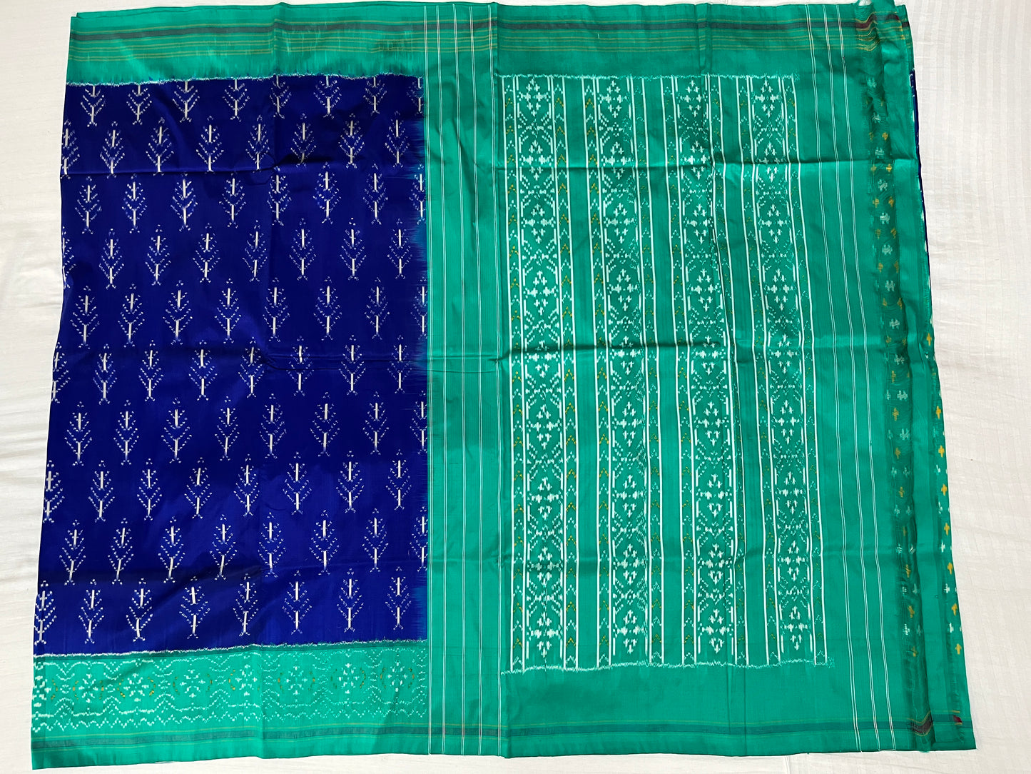 Dark Blue and Turquoise Blue Ikkat Patola Silk Saree