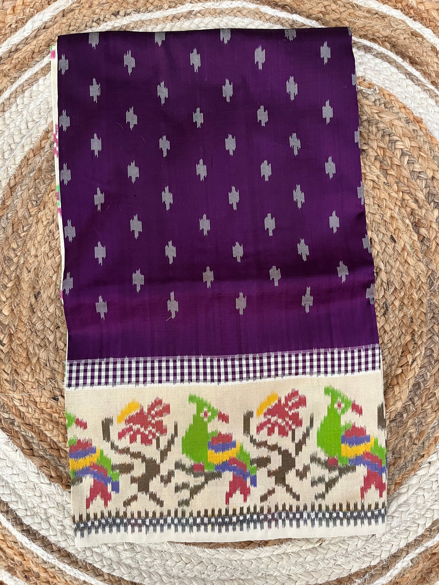 Purple and Cream Ikkat Patola Silk Tissue Saree