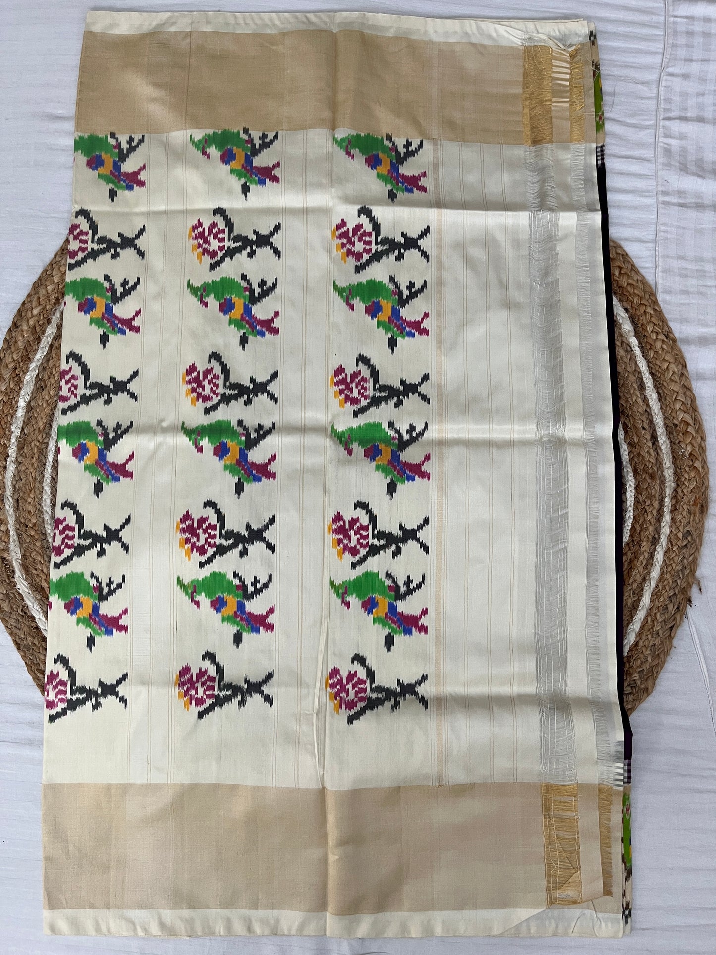 Purple and Cream Ikkat Patola Silk Tissue Saree