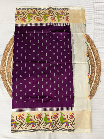 Purple and Cream Ikkat Patola Silk Tissue Saree