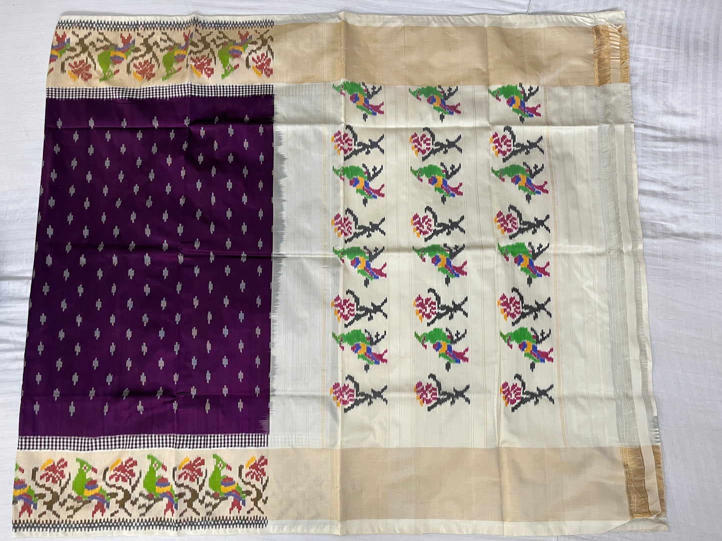 Purple and Cream Ikkat Patola Silk Tissue Saree