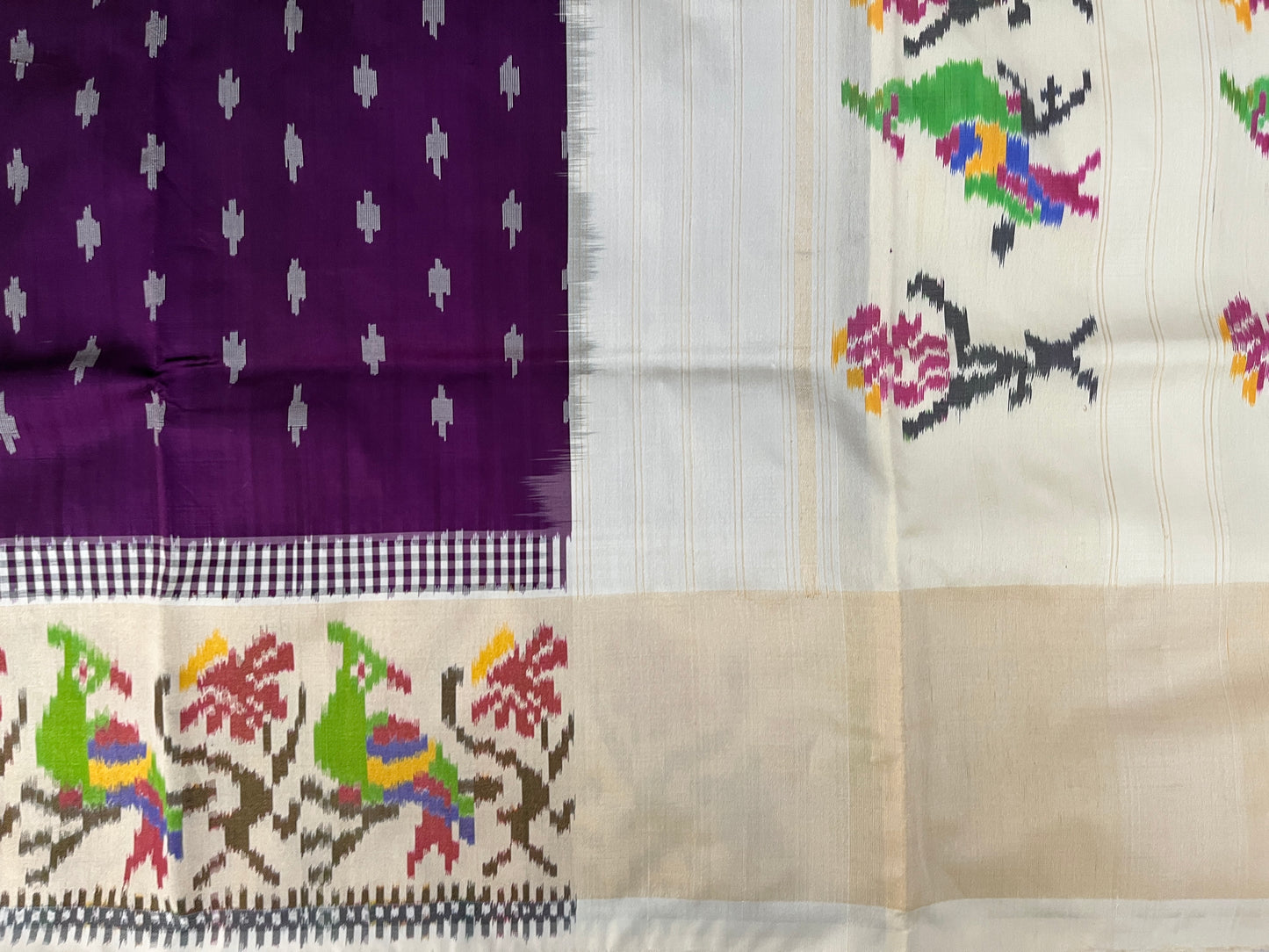 Purple and Cream Ikkat Patola Silk Tissue Saree