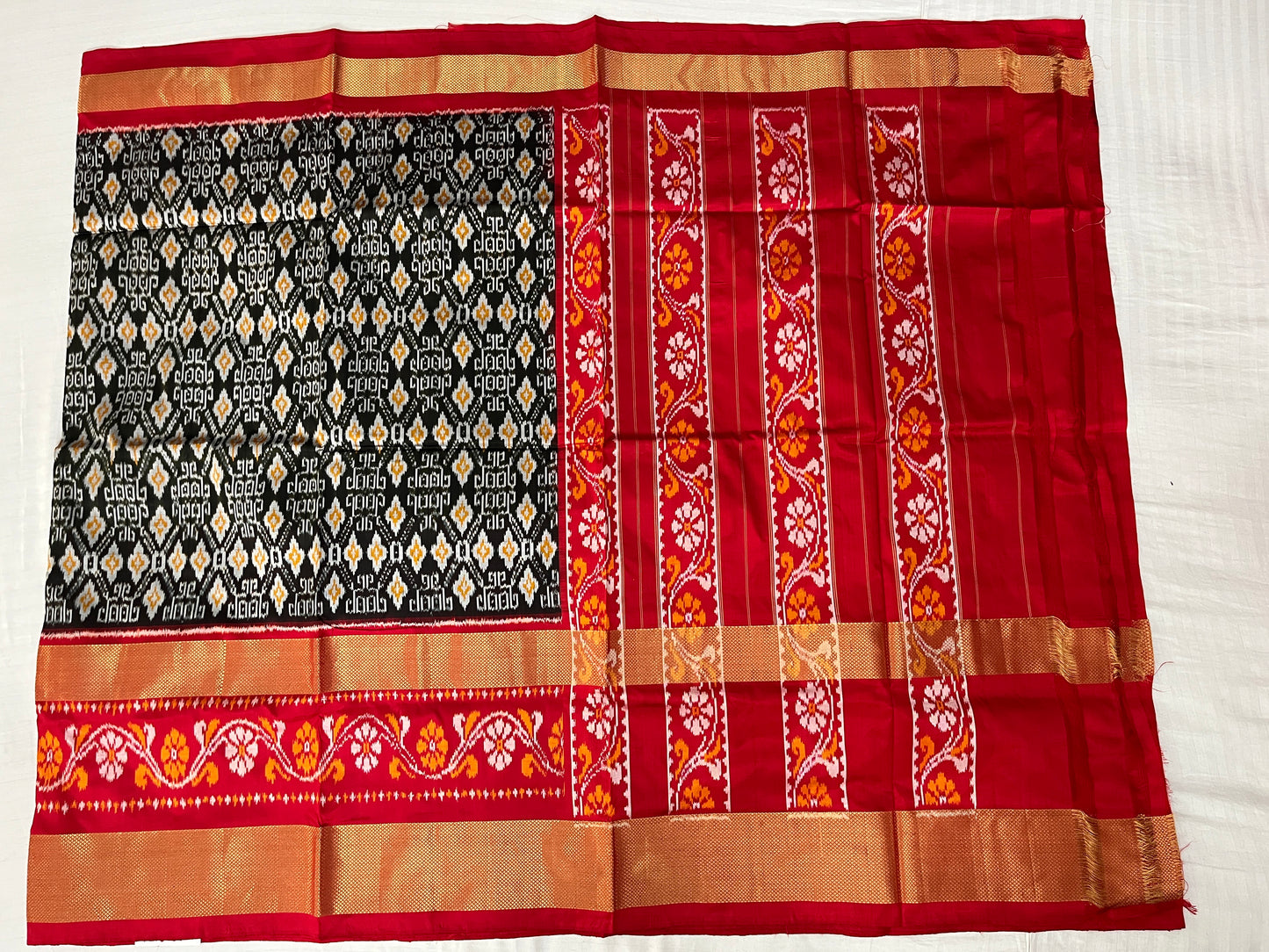 Black and Red Ikkat Patola Silk Saree