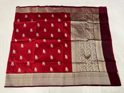 Crimson Red Katan Silk Meena Saree