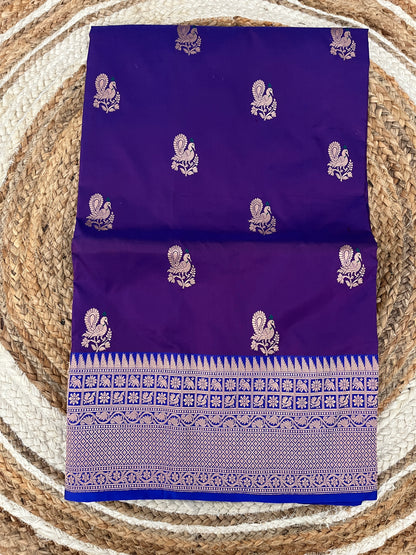 Purple and Royal Blue Katan Silk Meena Saree