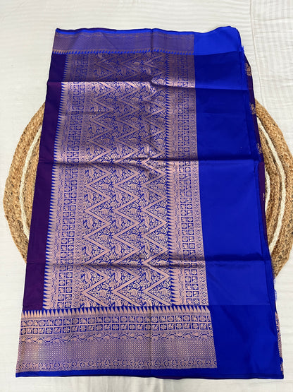 Purple and Royal Blue Katan Silk Meena Saree