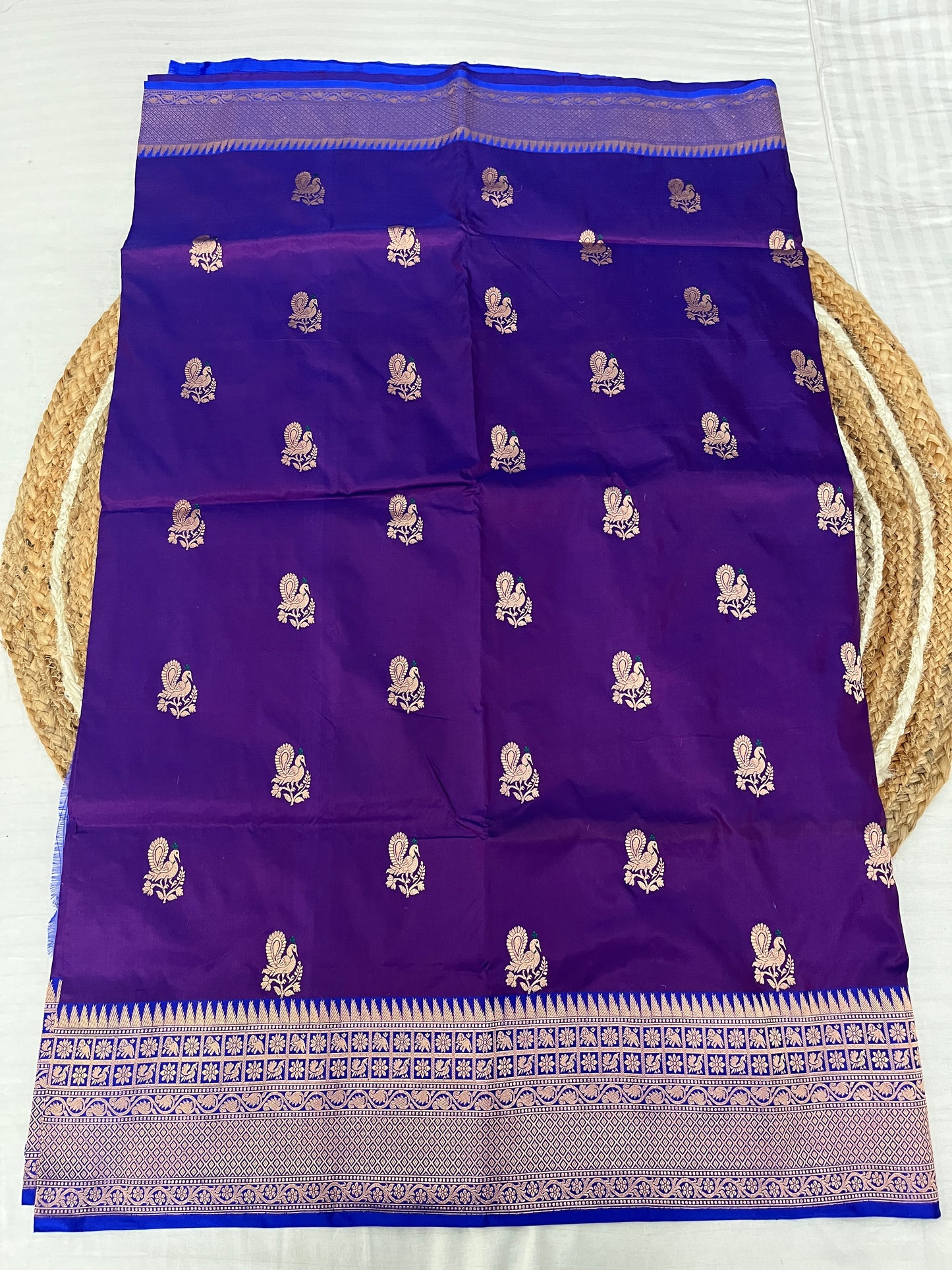 Purple and Royal Blue Katan Silk Meena Saree