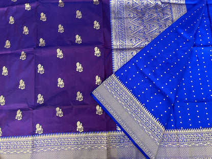 Purple and Royal Blue Katan Silk Meena Saree