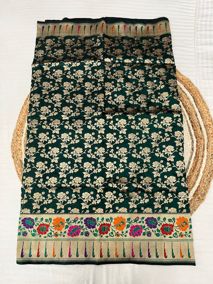 Dark Green Katan Silk Paithani Brocade Saree