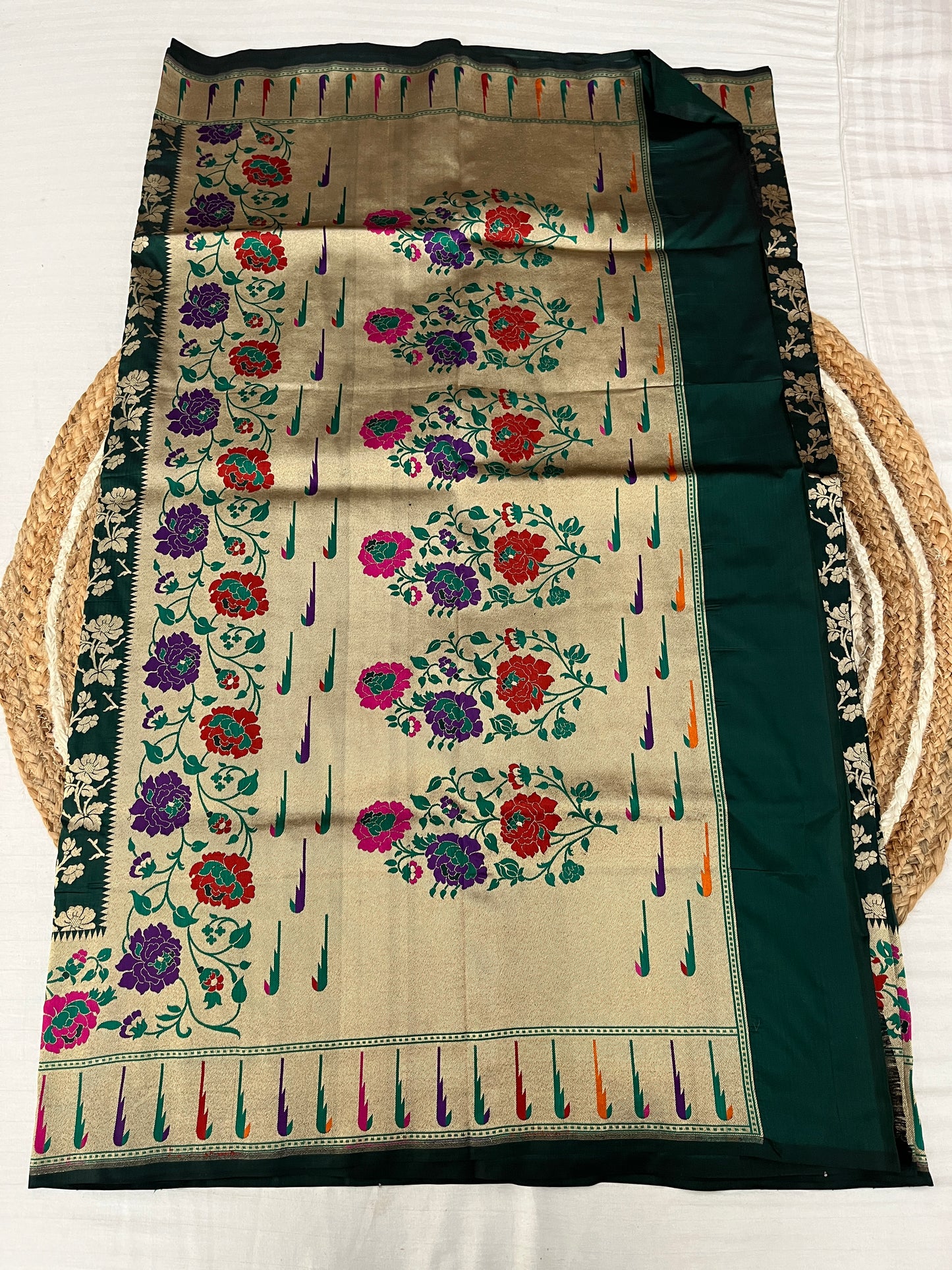 Dark Green Katan Silk Paithani Brocade Saree