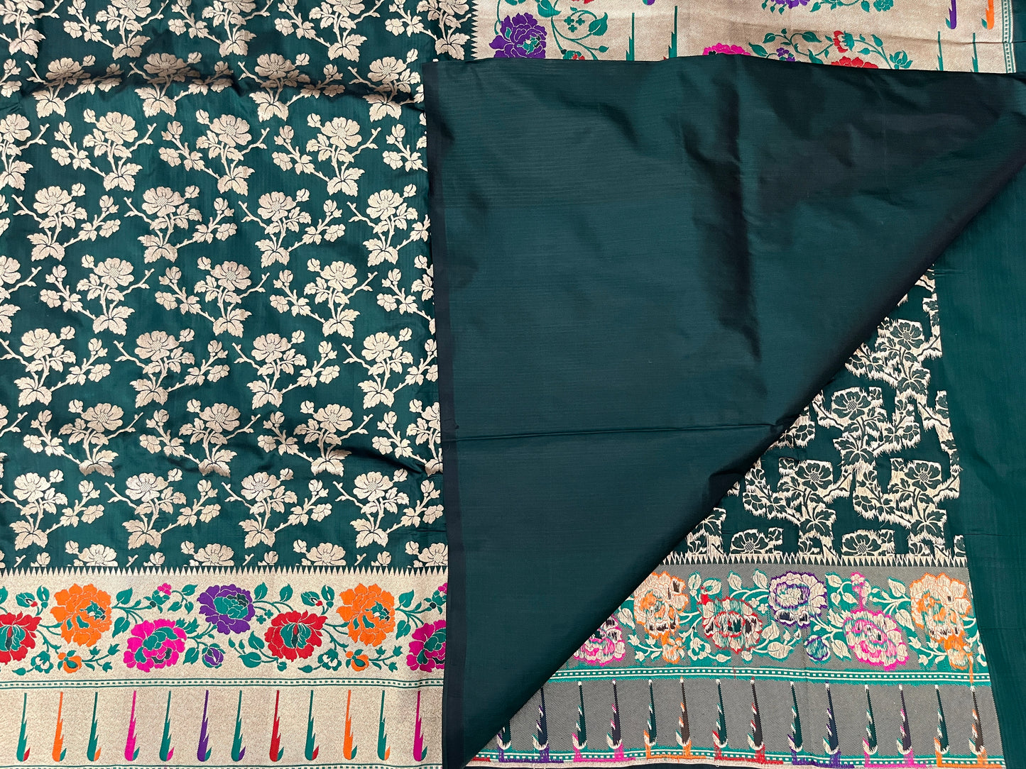 Dark Green Katan Silk Paithani Brocade Saree