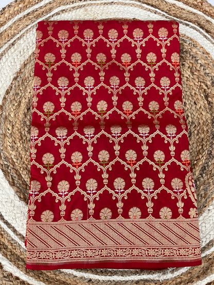 Brick Red Silk Katan Jaal Saree