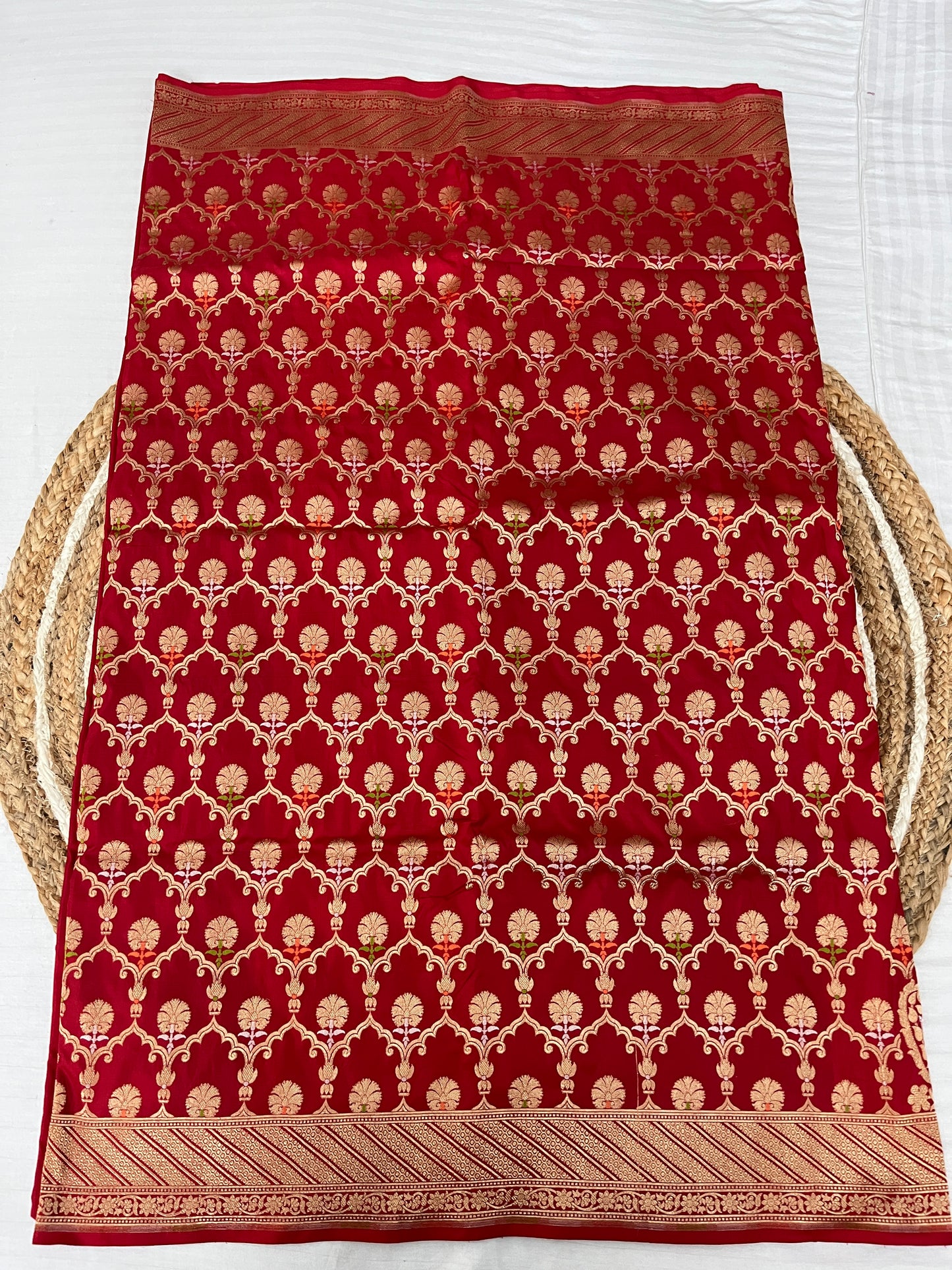 Brick Red Silk Katan Jaal Saree