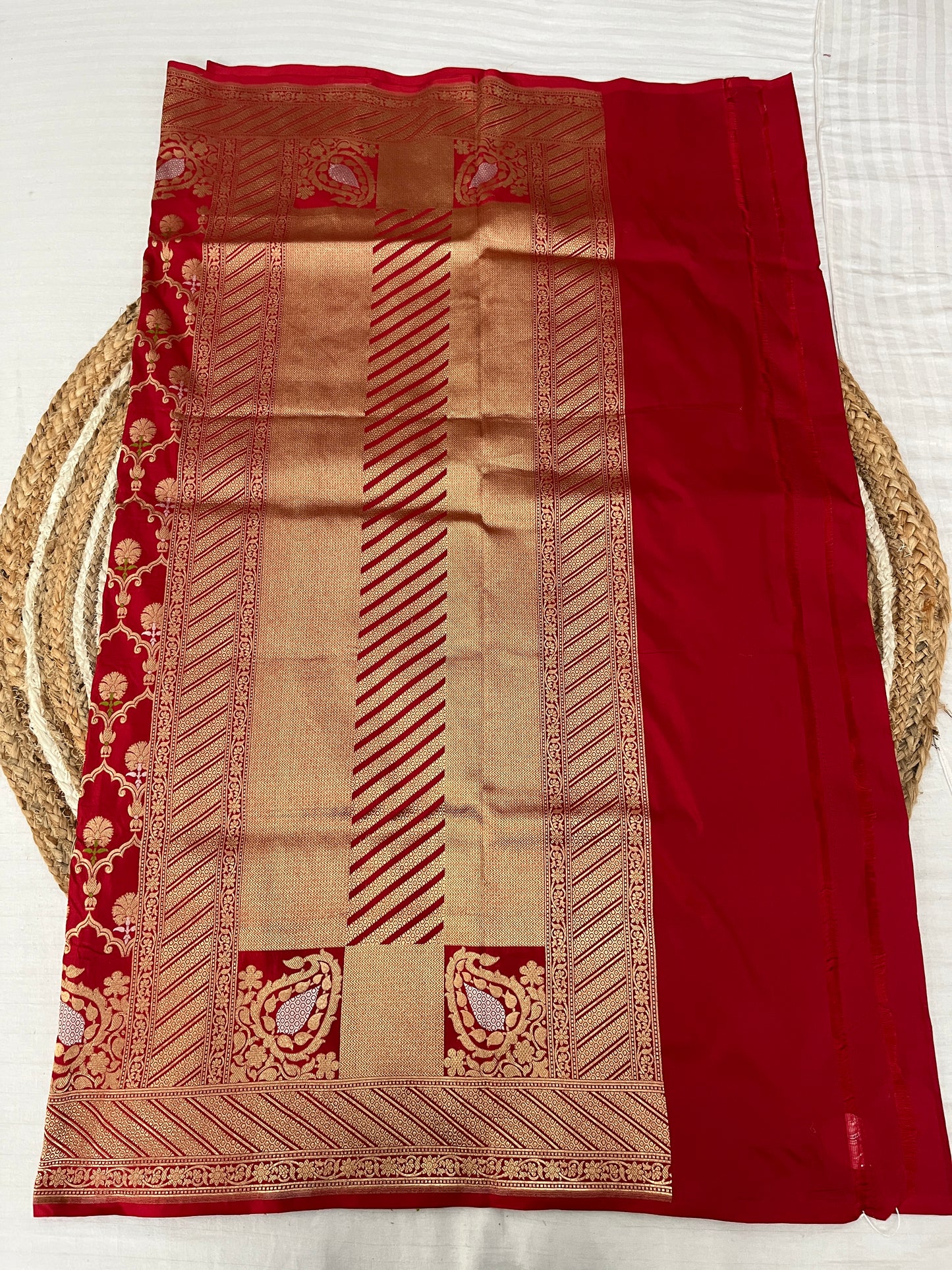 Brick Red Silk Katan Jaal Saree