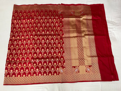 Brick Red Silk Katan Jaal Saree