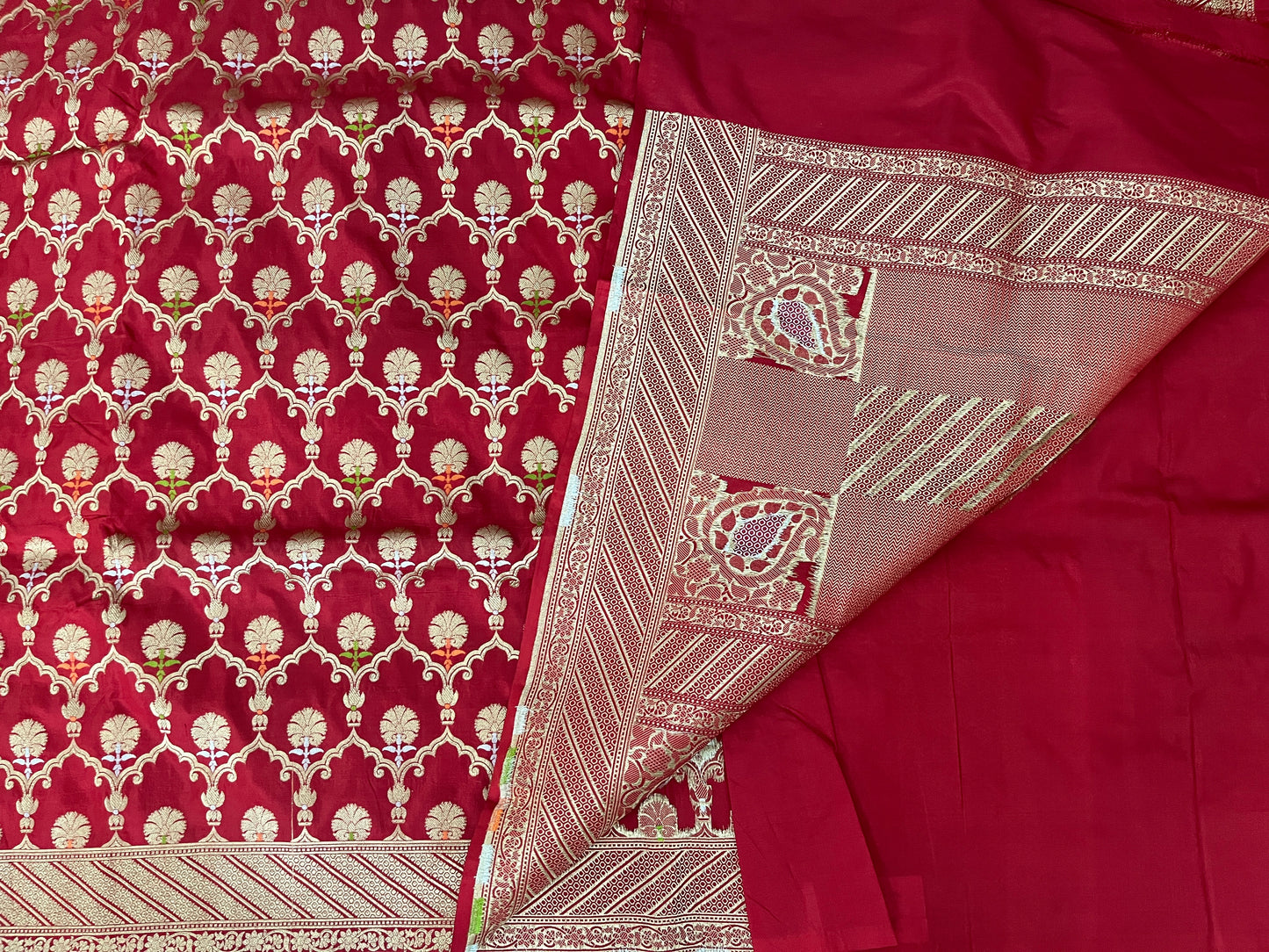 Brick Red Silk Katan Jaal Saree