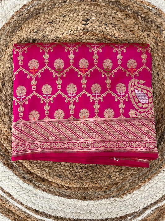 Rani Pink Silk Katan Jaal Saree