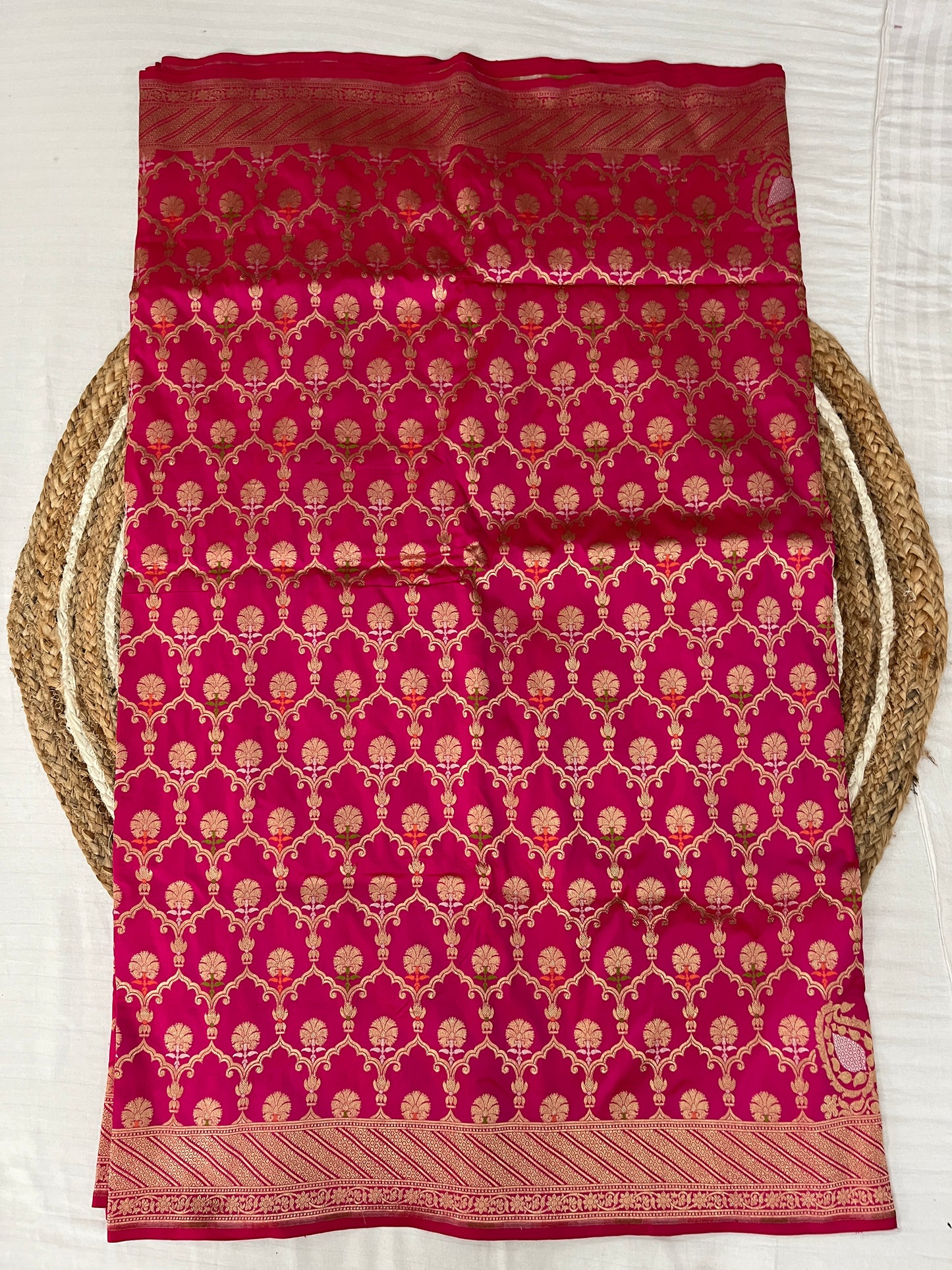 Rani Pink Silk Katan Jaal Saree