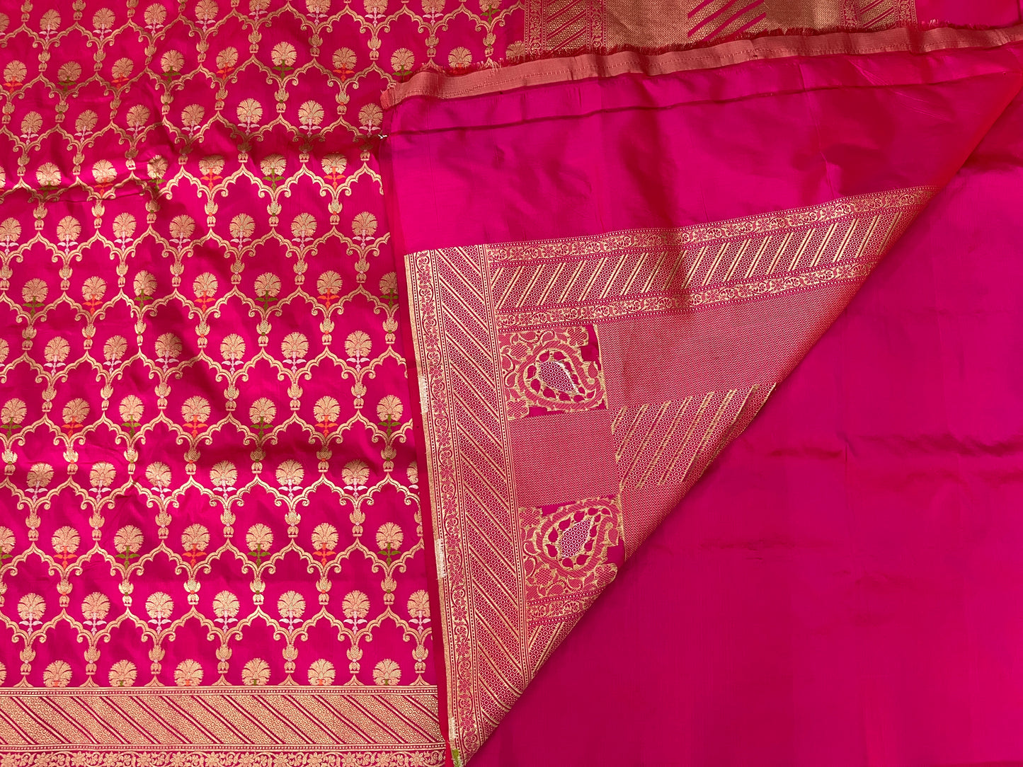 Rani Pink Silk Katan Jaal Saree