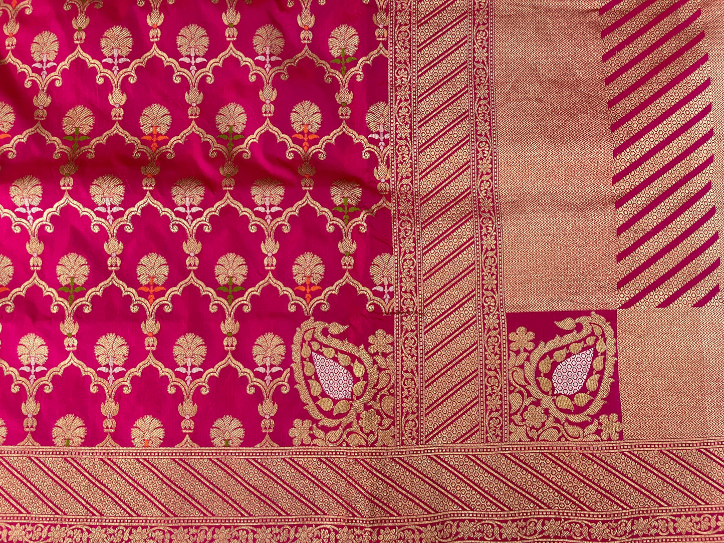 Rani Pink Silk Katan Jaal Saree