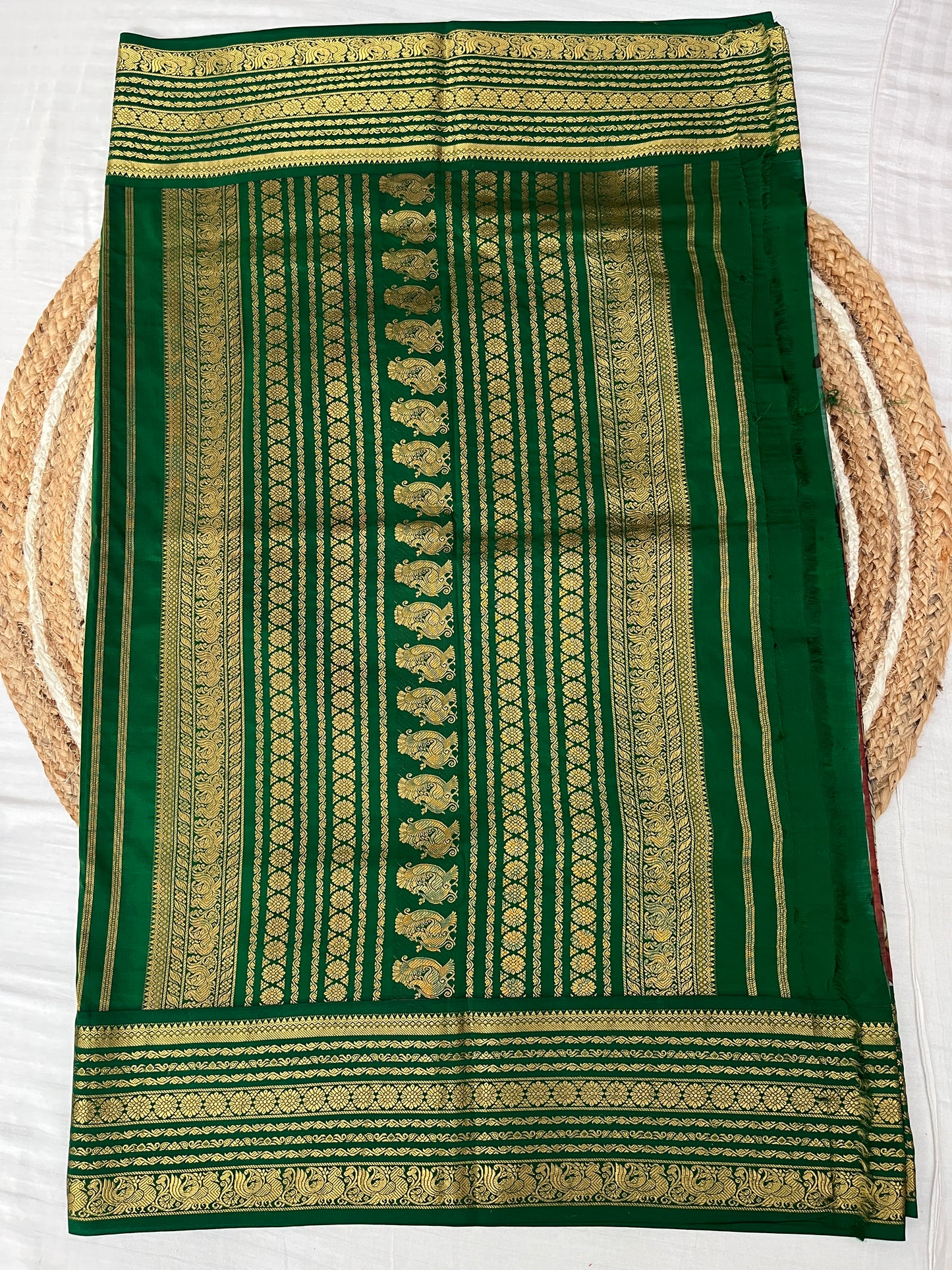 Brick Red with Dark Green Kalamkari Silk Saree