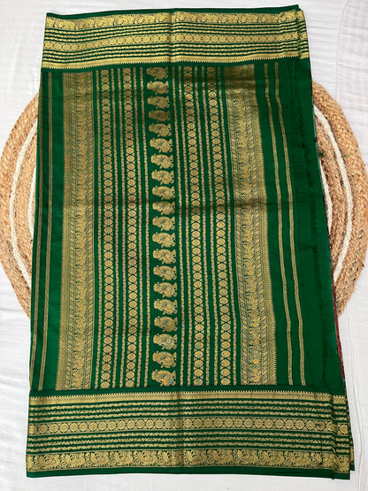 Brick Red with Dark Green Kalamkari Silk Saree