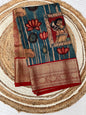 Blue and Red Kalamkari Silk Saree