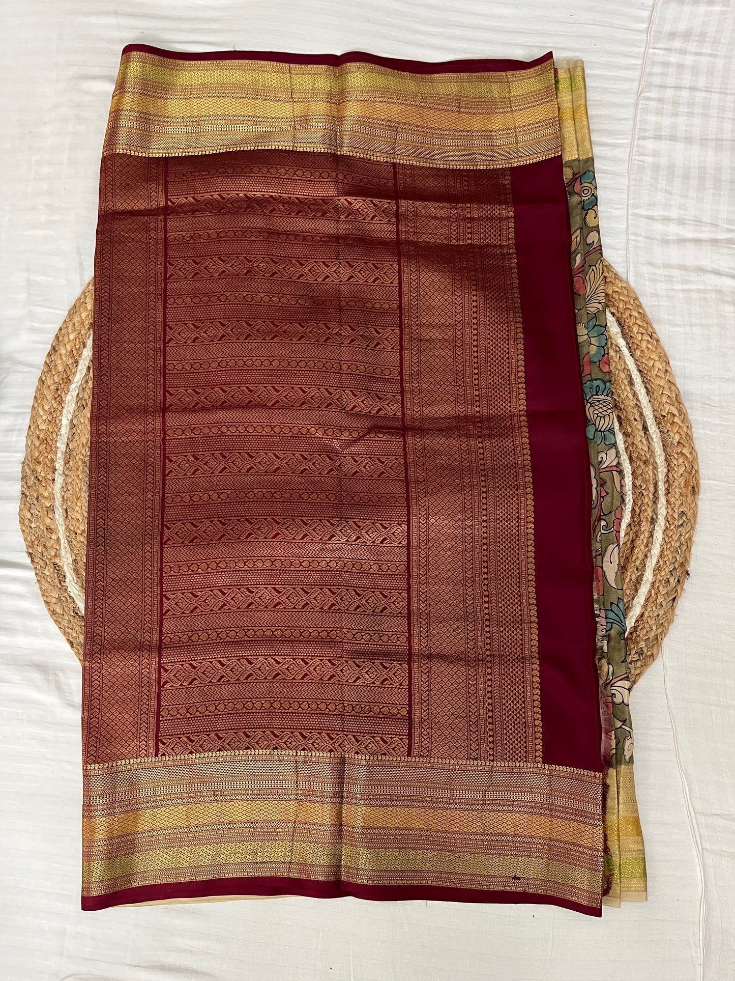 Green with Red Kalamkari Silk Saree