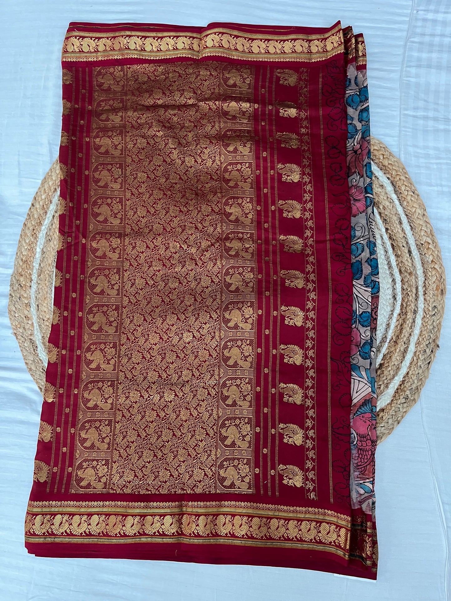 Brown and Red Kalamkari Silk Saree