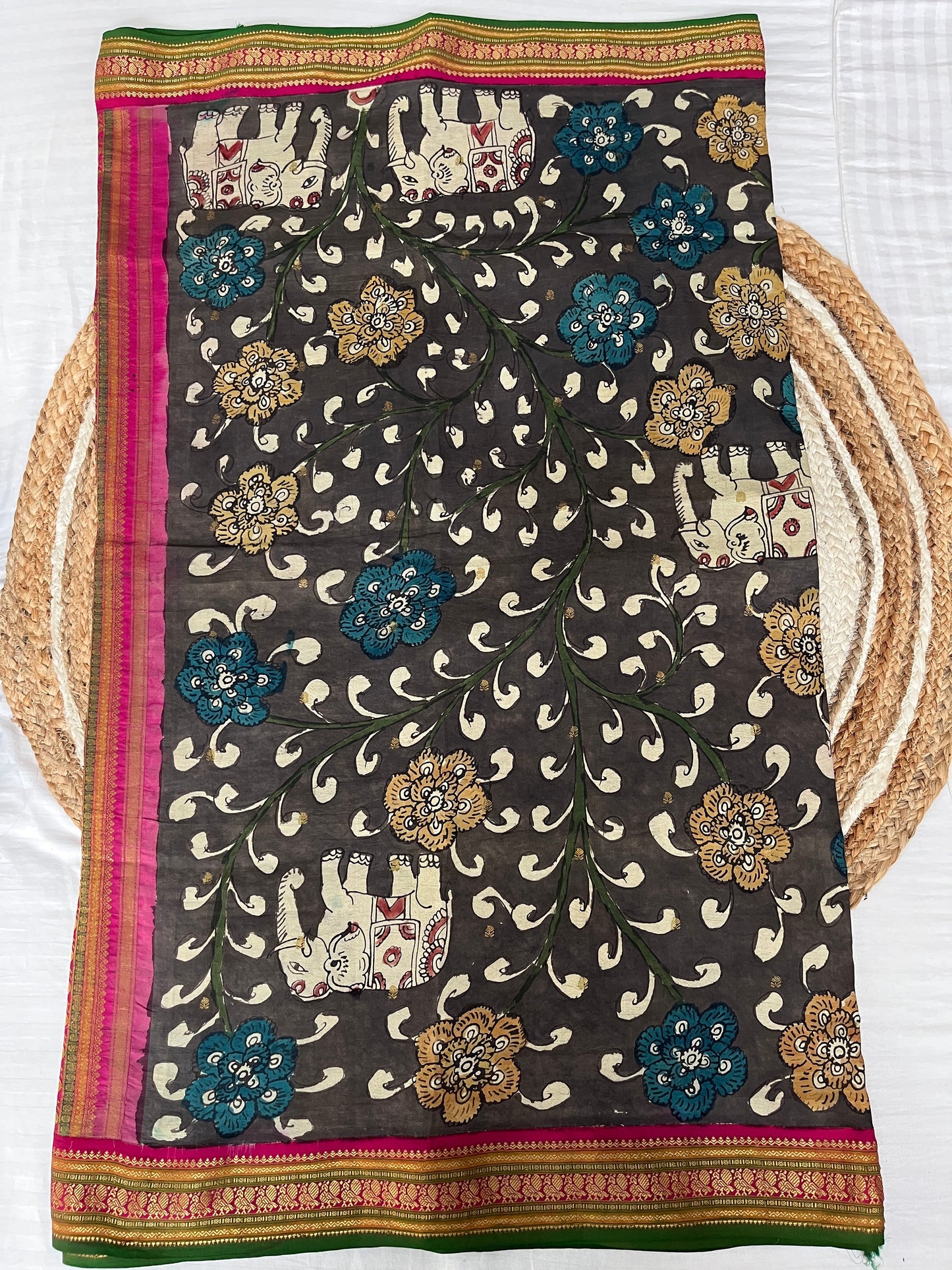 Dark Brown and Pink Kamakari Silk Saree