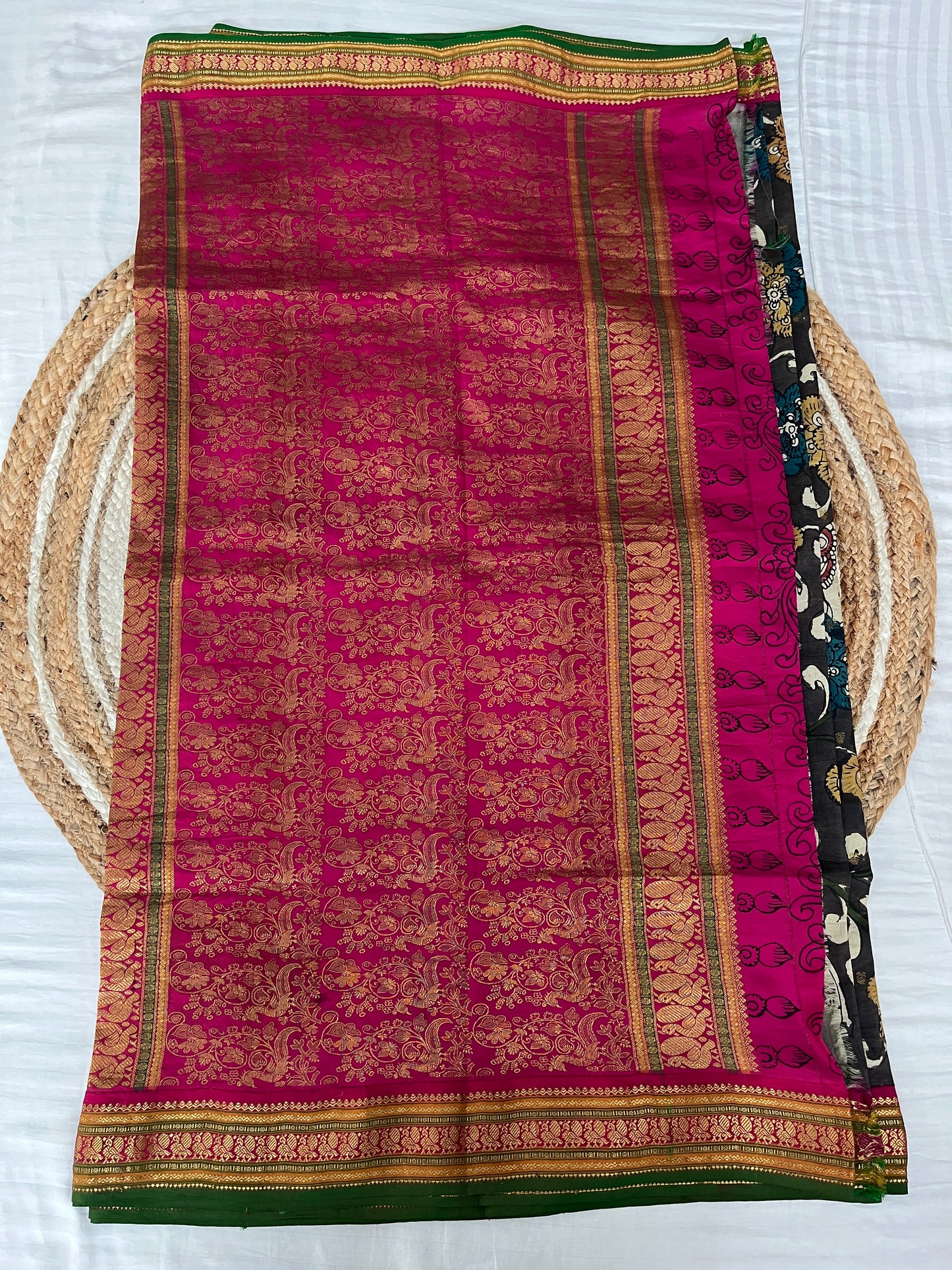 Dark Brown and Pink Kamakari Silk Saree