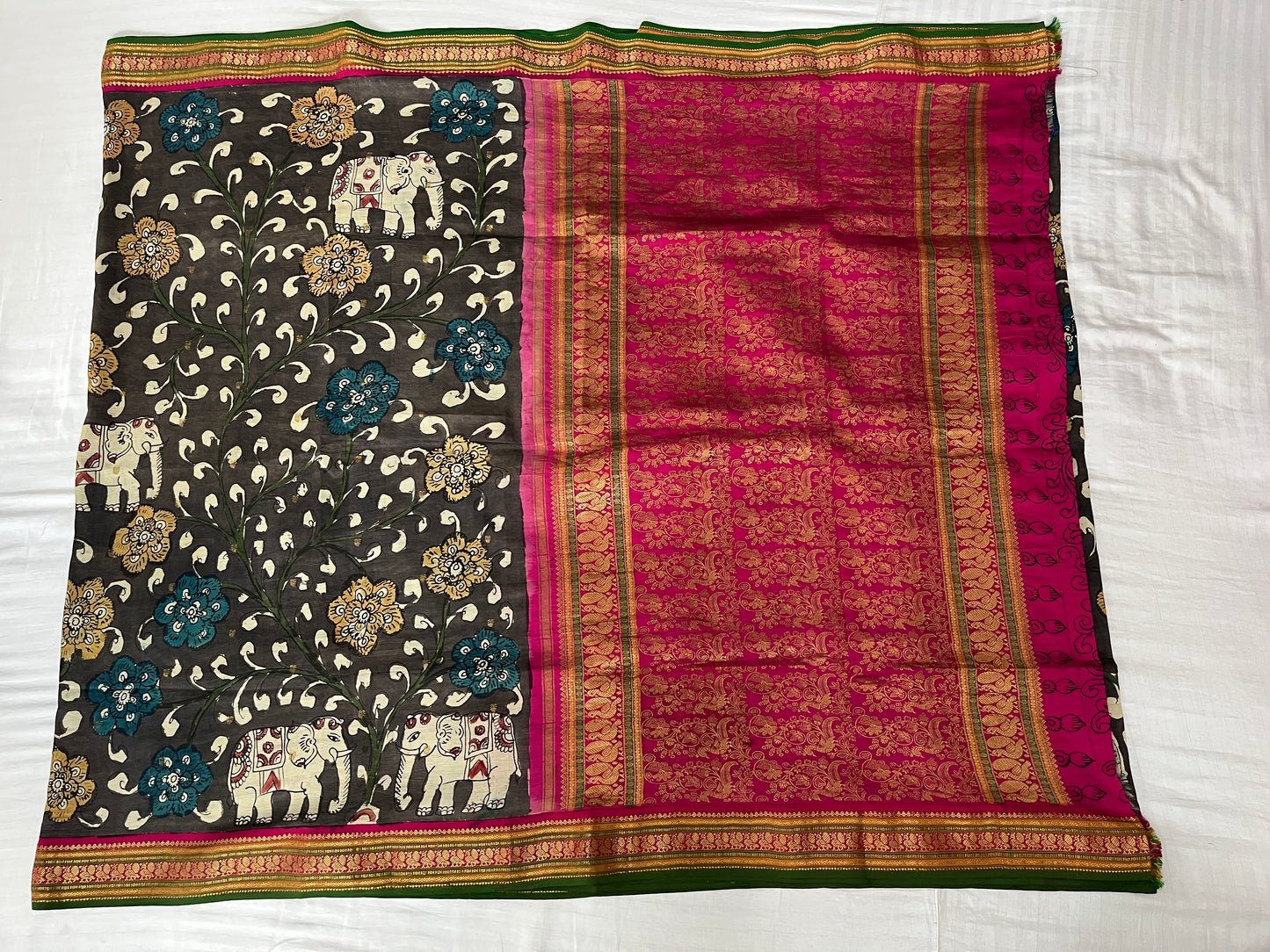 Dark Brown and Pink Kamakari Silk Saree