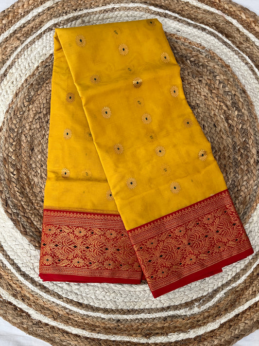 Yellow and Red Chanderi Kagan Silk Saree