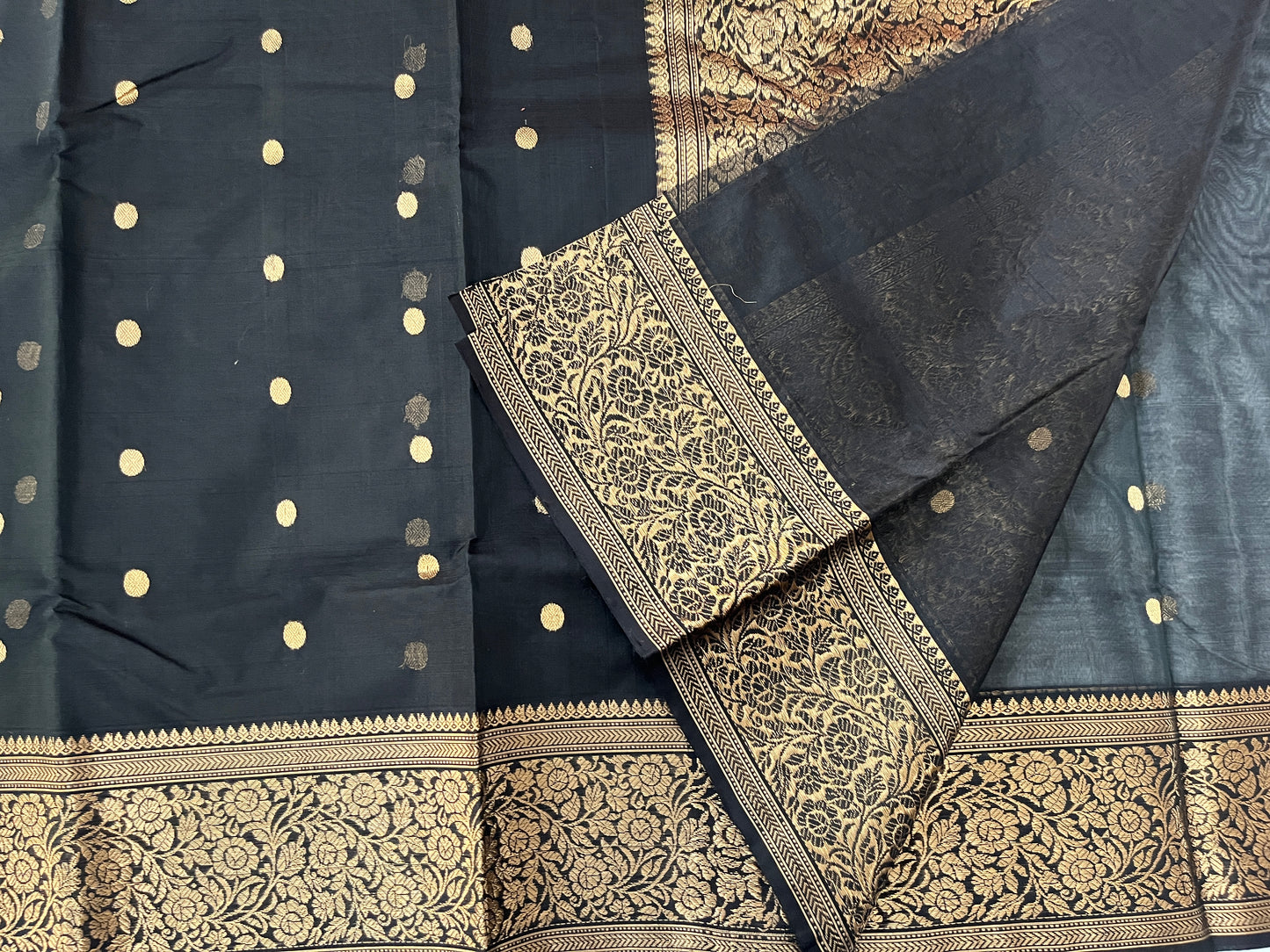 Black Chanderi Kagan Silk Saree