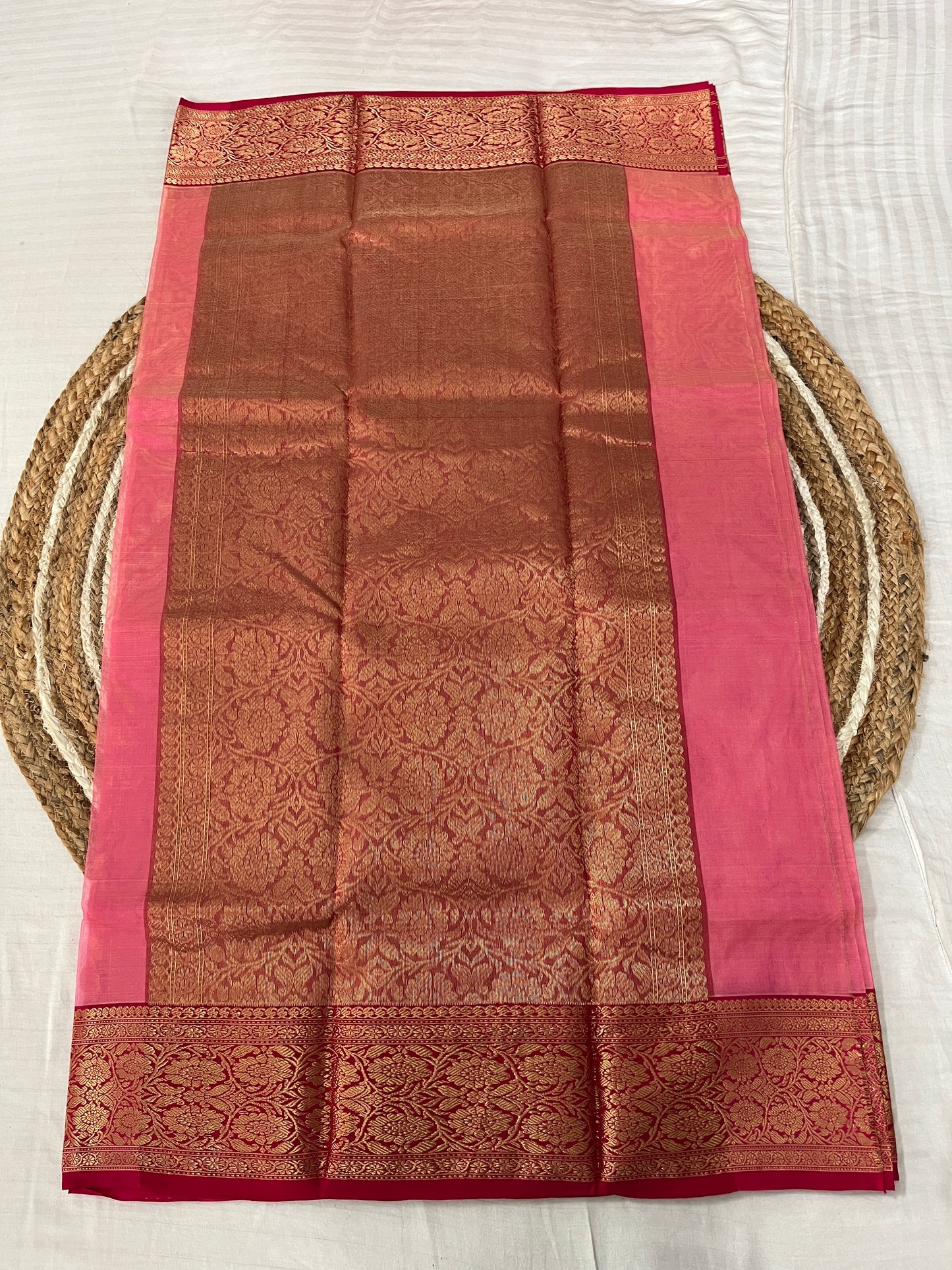 Pink Silk Katan Tissue Saree